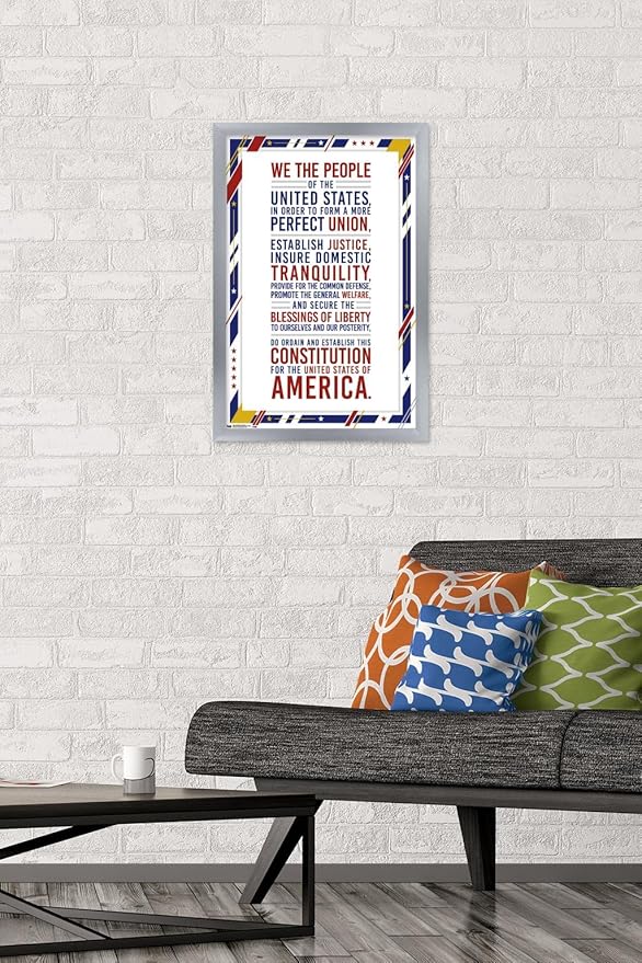 Trends International The United States Of America - Constitution Preamble Wall Poster, 14.725" x 22.375", Silver Framed Version