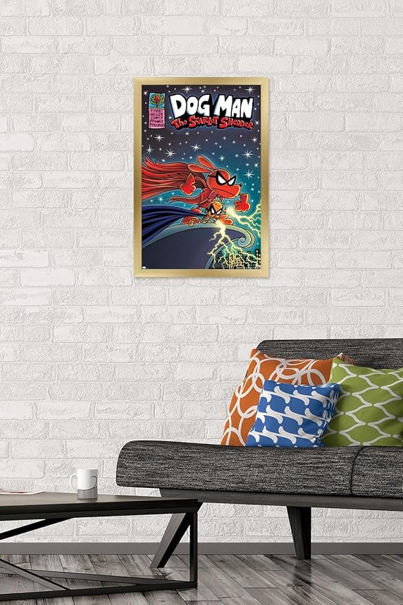 Dog Man - The Scarlet Shedder Wall Poster, 22.4L" x 14.7W", Gold Framed Version