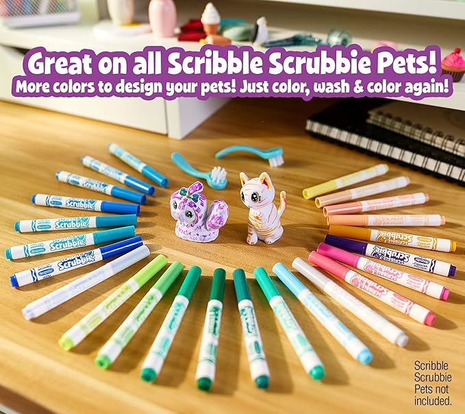 Crayola Scribble Scrubbie Pets Marker Refill & Expansion Set - 24 Washable Markers For Kids, Stocking Stuffers for Kids, Christmas Gifts For Girls & Boys [Amazon Exclusive]