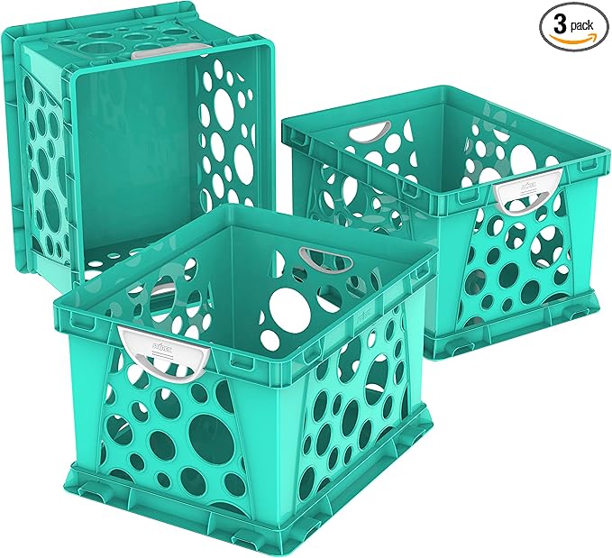 Storex Premium File Crate with Molded Handles – Letter and Legal Document and Folder Storage, Teal 3-Pack (61694U03C)