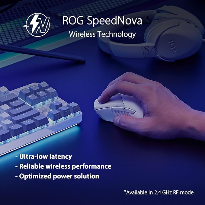 ASUS ROG Gladius III Wireless Aimpoint Gaming Mouse – Right-Handed Ergonomic, 79g, Tri-Mode Connectivity, 36K DPI, up to 119Hr Battery, Hot-Swappable Switches, PC/Mac Support - White