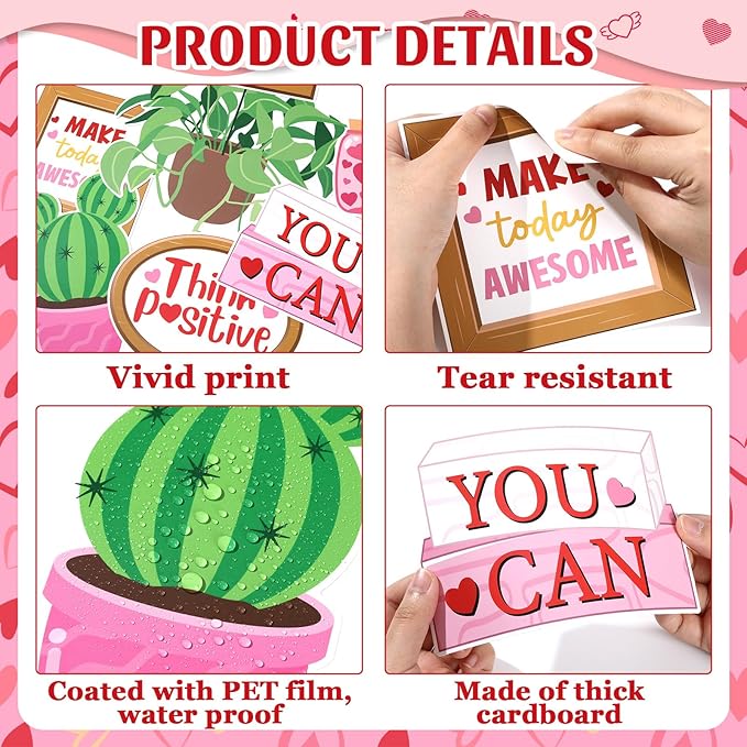 Valentine's Day Bulletin Board Set Reading Library Inspirational Bulletin Board Decoration Positive Plants Hearts Cutouts for Valentines School Library Office Home Classroom Wall Supplies