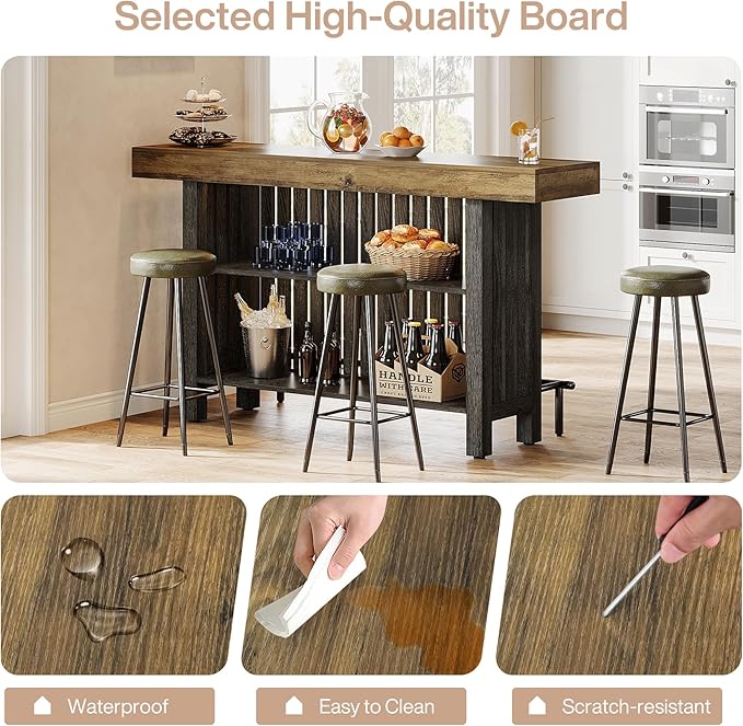 Tribesigns Bar Table with Storage Shelf, 63-Inch Large Mini Pub Table with Footrest, 2-Tier Modern Coffee Bar Cabinet Counter Height Table for Home Kitchen, Bistro, Dining Room, Living Room