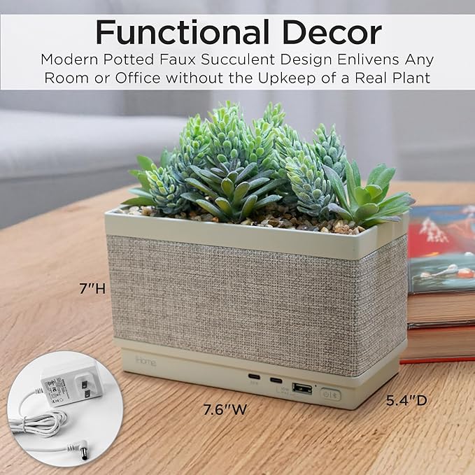 iHome PowerPlant Charging Station with Bluetooth Speaker, Faux Succulent with USB Charging Station for iPhone, Android, and More (iPP60)