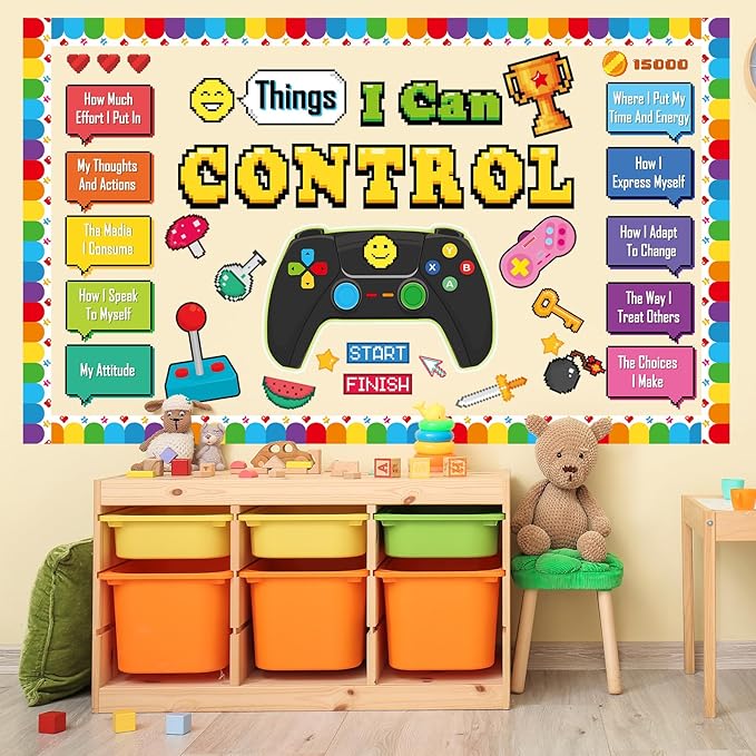Things I Can Control Bulletin Board Set Video Game Classroom Bulletin Board Decorations Mental Health Growth Mindset Cutouts for Back to School Classroom Students Teachers Chalkboard Wall Decor