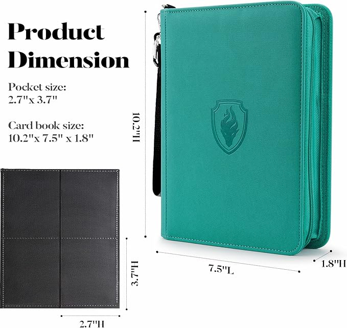 Premium 4 Pocket Zip Card Binder, Trading Card Binder for 320 Cards, Portable PU Card Collection Binder, Collector Card Album Folder for Game & Sports Cards (Turquoise)
