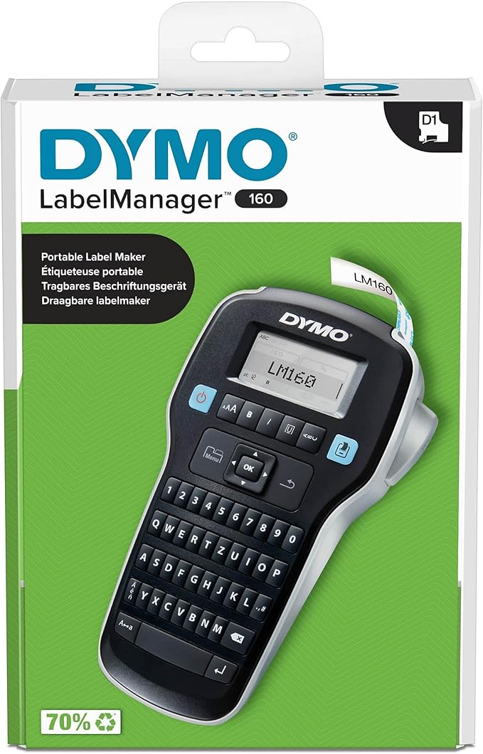 DYMO LabelManager 160 Portable Labelling Device, Labelling Device with QWERTZ Keyboard and Easy Text Editing, for D1 Labels in 6, 9 and 12 mm Widths