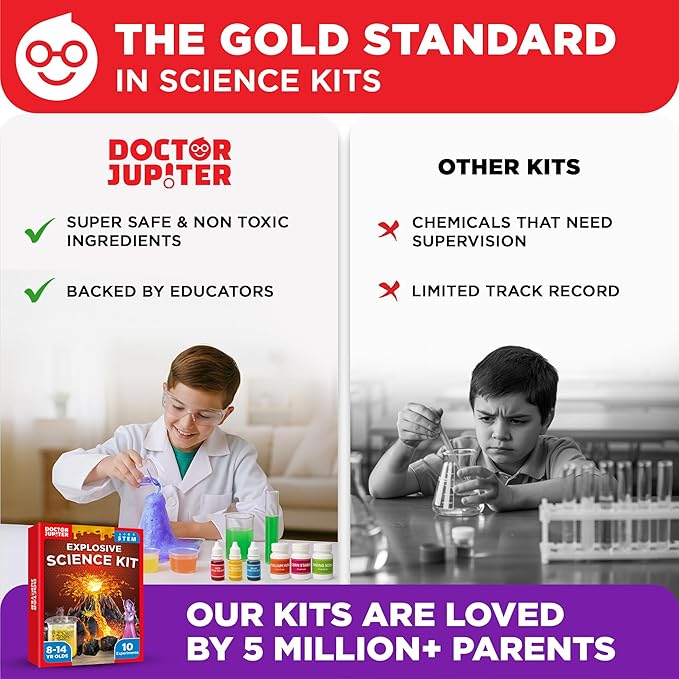 Doctor Jupiter Explosive Science Kit, Chemistry Set for Kids Ages 8-10-12-14 | Birthday Gift Ideas for Boys & Girls 8,9,10+ Years Old | STEM Toy with 10 Experiments | Learning & Educational Projects