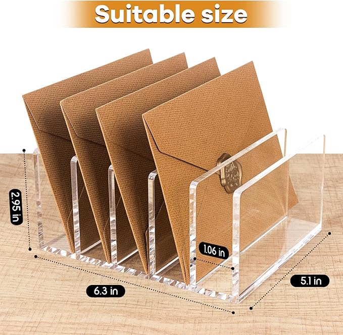 Acrylic Mail Organizer File Sorters for Desk,5-Section Laddered Desktop Vertical Letter Holder,Desk Organizer Workspace Organizer