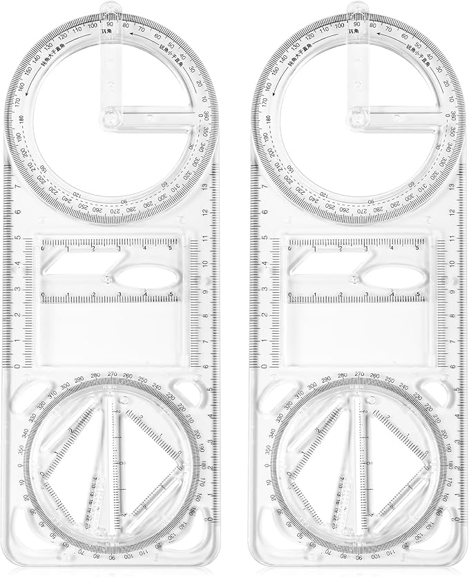 Zonon 2 Pack 6 Inch Protractor, Multifunctional Drawing Ruler Rotatable Mathematical Function Math Geometry Ruler Set, 360 Degree Protractor, Drafting Tools, Large Circle Protractors (Upgrade)