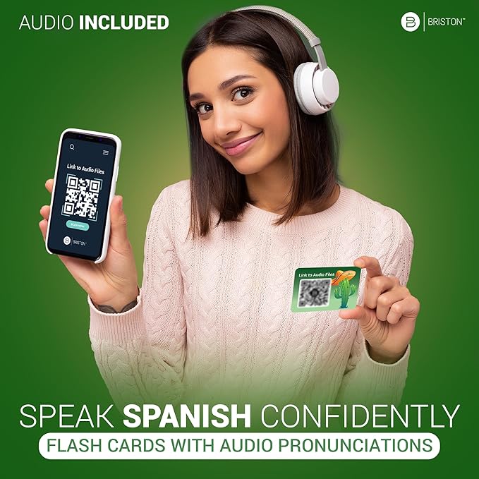 Briston Spanish Alphabet Flash Cards with Audio – 28 Durable 350 GSM Cards for Kids & Adults – Learn Spanish Letters & Pronunciation – Educational Language Learning Set for Classroom & Homeschool