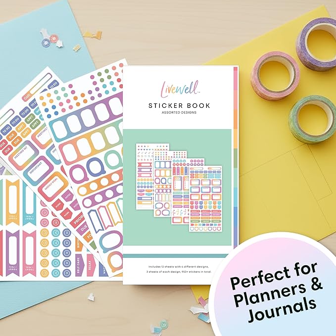 Blue Sky Livewell Sticker Book, 950+ Stickers, Planner with Journal Accessories, Motivational, Functional, and Decorative Stickers for Goal Setting with Organization (1)