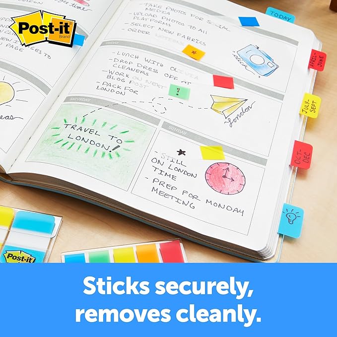 Post-it Tabs, .625 in Solid, Aqua, Yellow, Pink, Violet, 10/Color, 40/Dispenser (676-AYPV) (2 Pack)