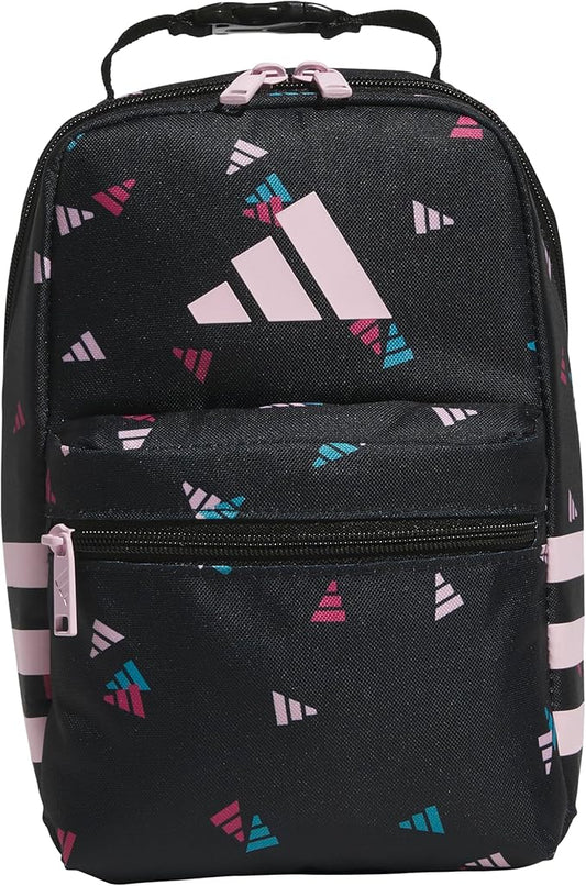 adidas Santiago Lunch Bag Cooler for Women and Men, Insulated Food Container Box with Mesh Pocket, 3 Bar Toss Black-Clear Pink/Black/Clear Pink/3.0, One Size