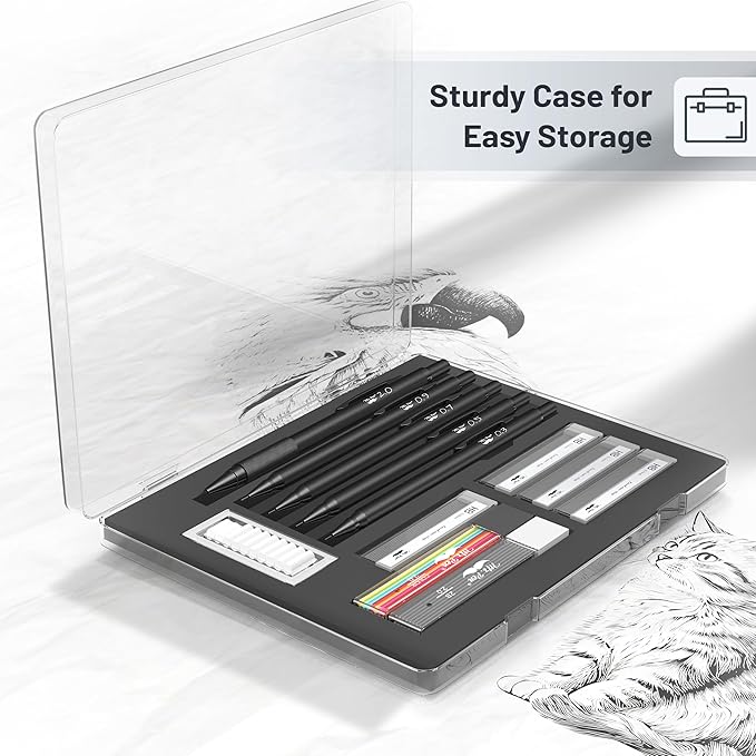 Mr. Pen- Metal Mechanical Pencil Set with Lead and Eraser Refills, 5 Sizes, Black, 0.3, 0.5, 0.7, 0.9, 2mm, Drawing Mechanical Pencils, Mechanical Pencil Metal, Drawing Pencils Mechanical