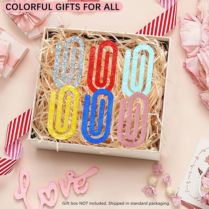 12 Pcs Jumbo Acrylic Paper Clips, 4"x2" Large Plastic Paper Clips, Bright Colors, Classroom & Office Supplies, Back to School Gifts for Students & Teachers, Desk Org & DIY Charms & Accents & Bookmarks