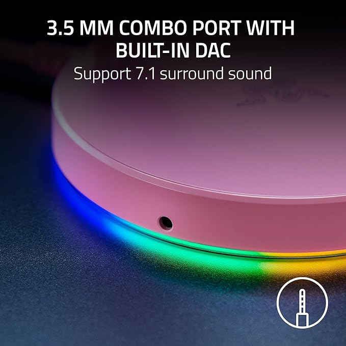 Base Station V2 Chroma Headphone Headset Stand Holder: Chroma RGB Lighting - Taller Stand & Anti-slip Ledge - USB Charging Ports - Anti-Slip Rubber Base - 3.5mm Port + Built-in DAC - Quartz Pink