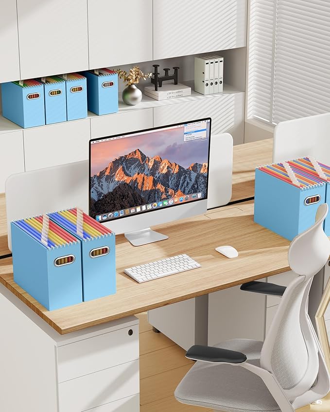 Oterri Cardboard File Organizer Box for Hanging File Folders Letter Size,File Box for Computer Desk,File Cabinet,Working Home,Office,Classroom (Blue, Letter Size - 6 Packs)