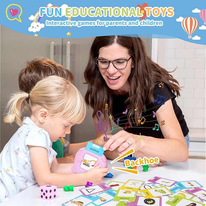 Kids Toddler Talking Flash Cards with 224 Sight Words,Montessori Toys,Speech Therapy,Autism Sensory Toys,Learning Educational Gifts for Age 2 3 4 5 Years Old Boys and Girls (Pink)