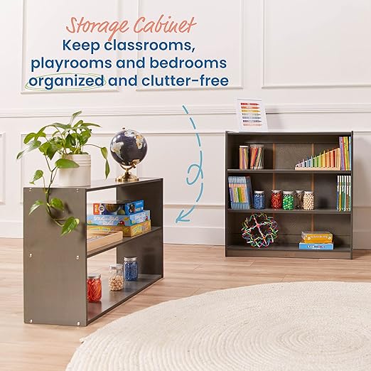 ECR4Kids Streamline 2-Shelf Double-Sided Storage Cabinet, 24in, Classroom Furniture, Grey Wash