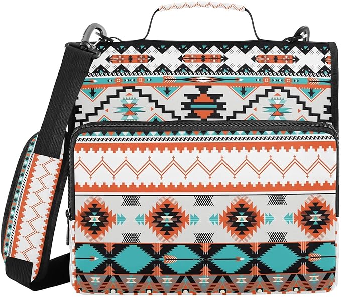 Aztec Indian Paisley Western Zipper Binder Bag 3 Ring Binder with Shoulder Strap Zip Up 500 Sheets Capacity Multi Pockets for School Office Supplies