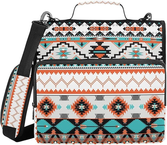 Aztec Indian Paisley Western Zipper Binder Bag 3 Ring Binder with Shoulder Strap Zip Up 500 Sheets Capacity Multi Pockets for School Office Supplies