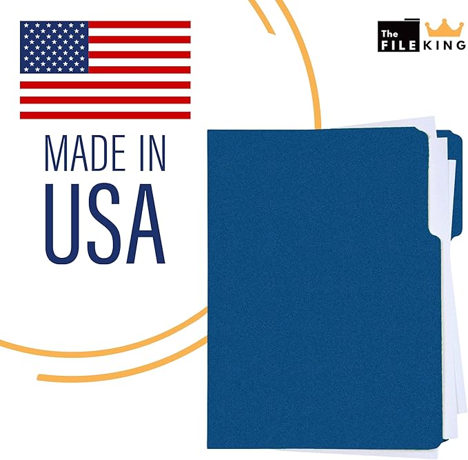 The File King 1/3 Cut Blue File Folders Letter Size - 200 Pack | Colored Manilla Folders 8.5 x 11 | USA Made | Assorted 3 Tab Color Manila File Folder | Heavy Duty Office Supplies | Basic Blue Folder