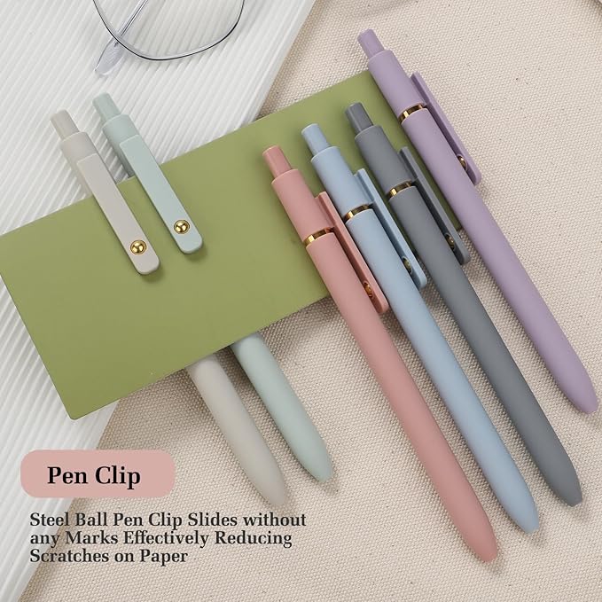 FIOVER Gel Pens - 6Pcs 0.7mm Fine Point Smooth Writing Pens, Black Gel Ink Journaling Supplies for Note Taking, Cute Aesthetic Office School Supplies Gifts for Women(6 Pcs Gold Morandi)