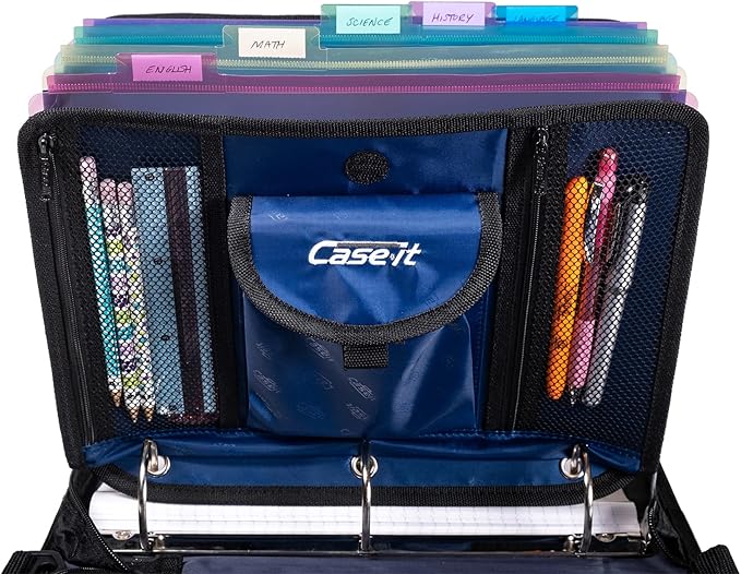 Case It 5-Tab Binder Accessory, 5-Colored Tabbed, 6 Pocket Expanding File, fits Any Standard 3 Ring Letter Size Binder, Additional Zippered mesh Pockets for Pen Storage, ACC-21, Blue (Pack of 6)