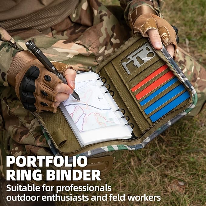 Kosibate Padfolio Ring Binder with 45 Sheets 90 Pages of Loose-Leaf Paper, Weatherproof Notebook Cover, Tactical Notebook with Zippered for Folders, Business Cards Refillable 6-Ring Notepad(5.5"x8.5")