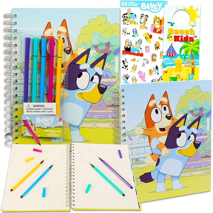 Disney Bluey Sketchbook Drawing Set for Kids - Art Kit Bundle with Spiral Notebook, Markers, Stickers, More | Bluey Arts and Crafts Kit for Boys and Girls