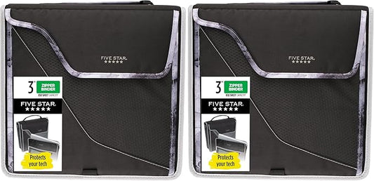 Five Star Zipper Binder, 3 Inch 3-Ring Binder, Expandable Plus Removable Padded Device Case and Expanding File, 700 Sheet Capacity, Includes Multi-Use Strap, Black/Gray (29296IT8) (Pack of 2)