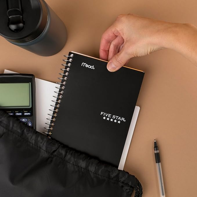 Five Star Spiral Notebook, 1 Subject, College Ruled Paper, 4-3/8" x 7", Personal Size, 80 Sheets, Fights Ink Bleed, Water Resistant Cover, Black (450048AA2-ECM)