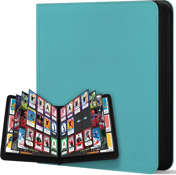 12 Pocket Card Binder, Zipper Trading Card Binder, 720 Large Capacity Side Loading Non-Ring Card Album, Double Sided Acid-Free Card Protector Binder, Card Collection for TCG, MTG, Sport Card, Teal