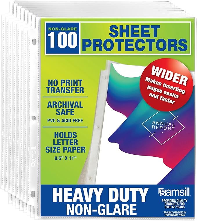 Samsill Heavy Duty Sheet Protectors for 3 Ring Binders, 8.5 x 11 Clear Page Protectors, Plastic Sleeves & Report Covers, Acid Free Archival Safe Document Protectors
