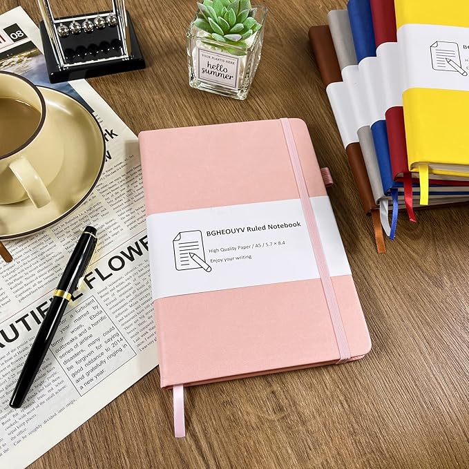 Notebook Journal, College Ruled Notebook Lined A5 160 Pages,Hard Cover Journals for Writing, Notebooks for Work Office School Women Men,5.7 inches x 8.4 inches(Meat Pink)