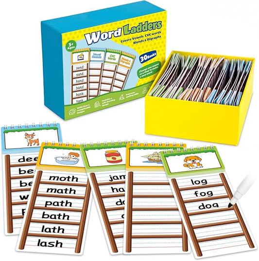 30 Word Ladder Flip Books,Phonics Flash Cards,Word Ladders Word Family Build Book,Sight Words Reading Spelling Games Phonics Flip Books for Kids Classroom Homeschool Preschool Learning Activity