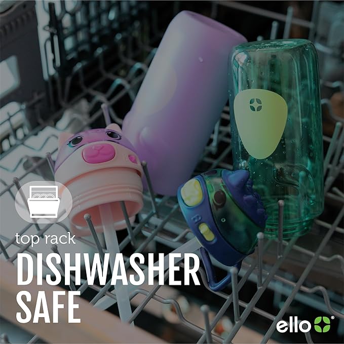 Ello Ellies 12oz Vacuum Insulated Stainless Steel Kids Water Bottle with Straw & Built-in Carrying Handle & Leak-Proof Locking Lid for School Backpack, Lunchbox and Outdoor Sports, Cat (Pack of 6)