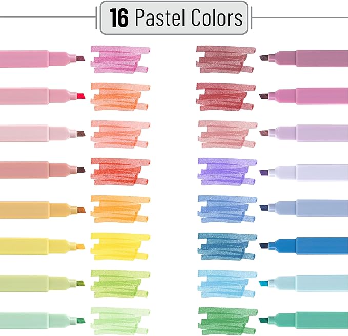 Mr. Pen Aesthetic Highlighters - 16 pcs, Chisel Tip, Assorted Pastel Colors, No Bleed Bible & General Use Highlighters, Perfect for Christmas Gifts & Bible Marking