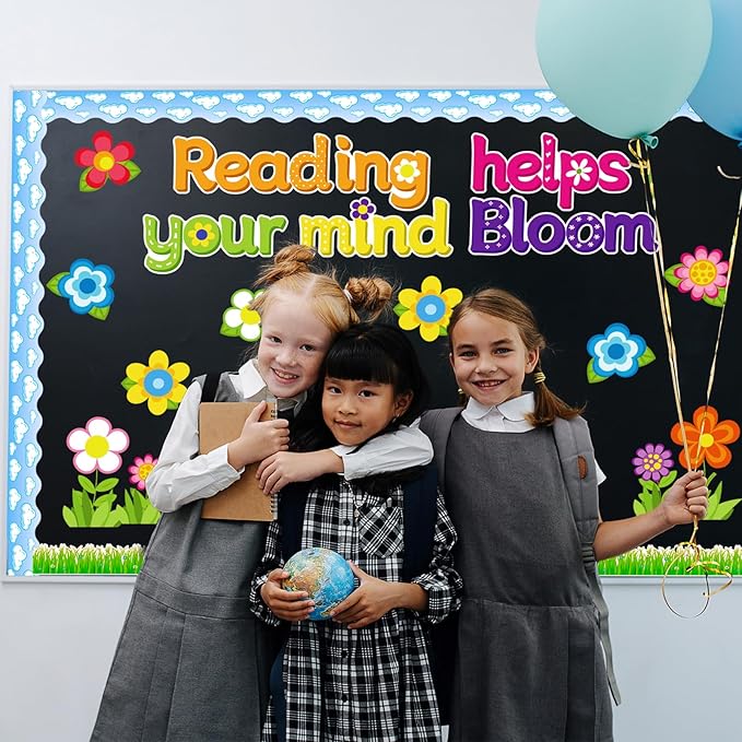 Spring Flowers Bulletin Board Decorations Set,Spring Classroom Decor Colorful Flowers Cutouts Bulletin Board for Spring Holiday Party School Classroom Home Window Wall Decor Supplies