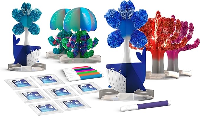 Discovery™ Deep Sea Crystal Grow Kit – 32-Piece STEM Chemistry Lab for Kids| Grow Colorful Crystals on 8 Sea Creatures| Educational Craft Kit with Art Supplies| DIY Science Activity Set Gift| Ages 8+