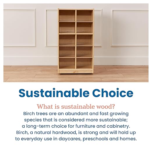 ECR4Kids 10 Cubby Mobile Tray Storage Cabinet, 5x2, Classroom Furniture, Natural
