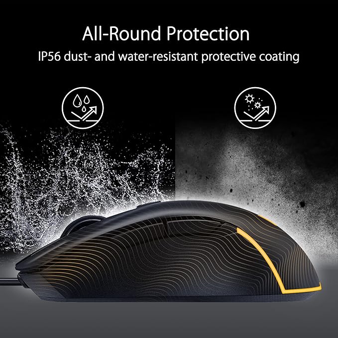 ASUS TUF Gaming M3 Gen II Wired USB Gaming Mouse – Right-Handed Ergonomic, 59g Lightweight, 8K DPI, IP56 dust & Water Resistance, Antibacterial Guard, 6 Programmable Buttons, PC/Mac Support - Black