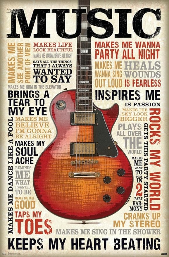 Music Inspires Me Wall Poster, 19L" x 13W", Premium Unframed Version