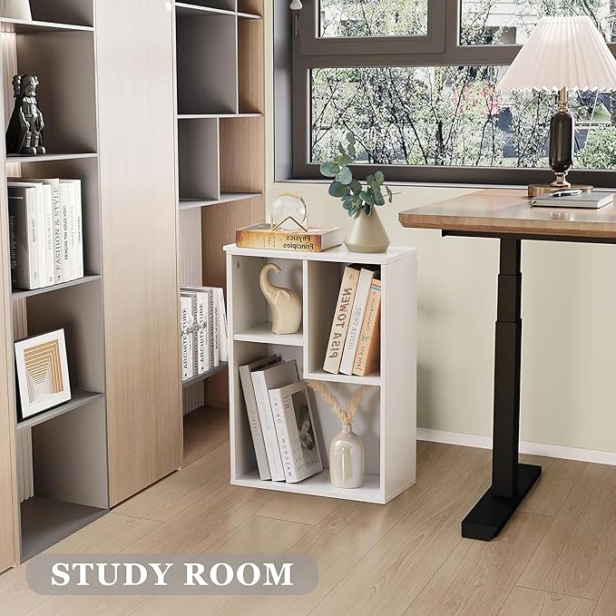 VECELO Small White Bookshelf, 3 Cube Shelf, Fits Tallest Hardcovers, Horizontal Available, Short Bookcase for Small Spaces,White