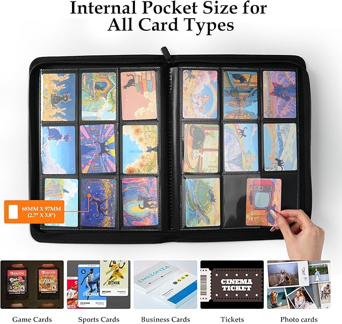 Trading Card Binder 9 Pocket - Premium Card Collection Binder for 360 Cards, Durable Side-Loading Card Album with Zipper, Perfect for TCG, MTG, and Sports Cards, Green
