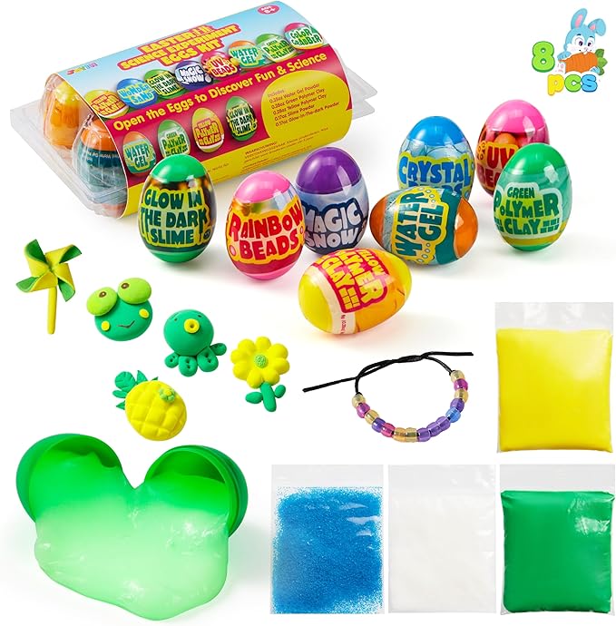 JOYIN 8 Pcs Easter Science Experiment Eggs, Colorful Eggs Prefilled with Science Activity Kit, Easter Hunt, Basket Stuffer Filler, Party Favor, STEM Project Gifts for Boys & Girls