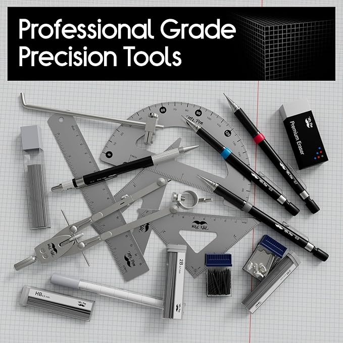 Mr. Pen- Professional Geometry Set, Silver Geometry Kit for Artists, Metal Rulers and Compasses, Mechanical Pencil Set, Drafting Tools & Drafting kits