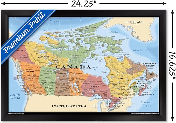 Map - Canada Wall Poster, 22.4L" x 14.7W", Black Framed Version