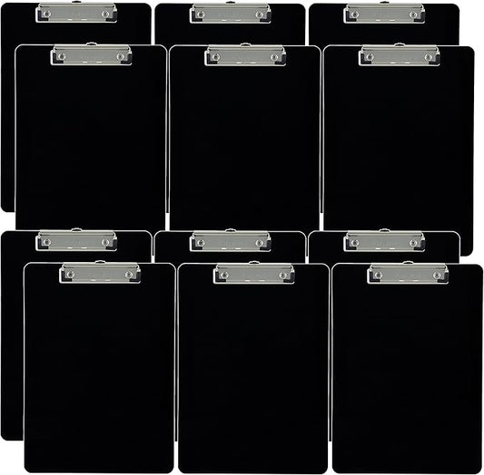 Trade Quest Plastic Clipboard Opaque Color Letter Size Low Profile Clip (Pack of 12) (Black)